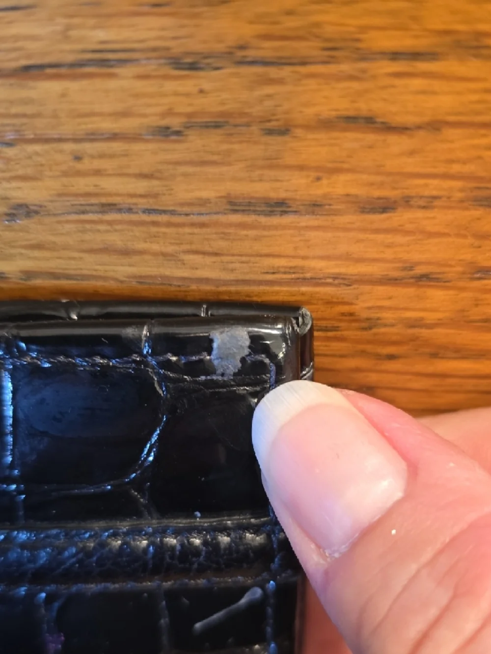 Brighton Black Croc-Embossed Patent Leather Wallet